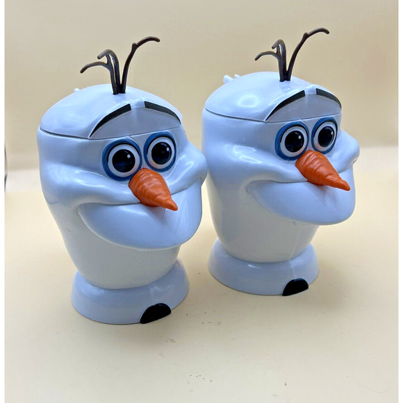 Disney "Frozen on Ice" Olaf Plastic Mug/Cup with Hinge Lid & Handle(set Of 2) - Picture 1 of 4
